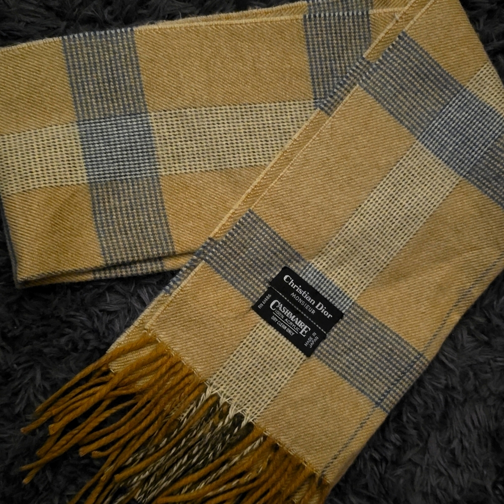 Dior Tan and Gray Checkered Scarf